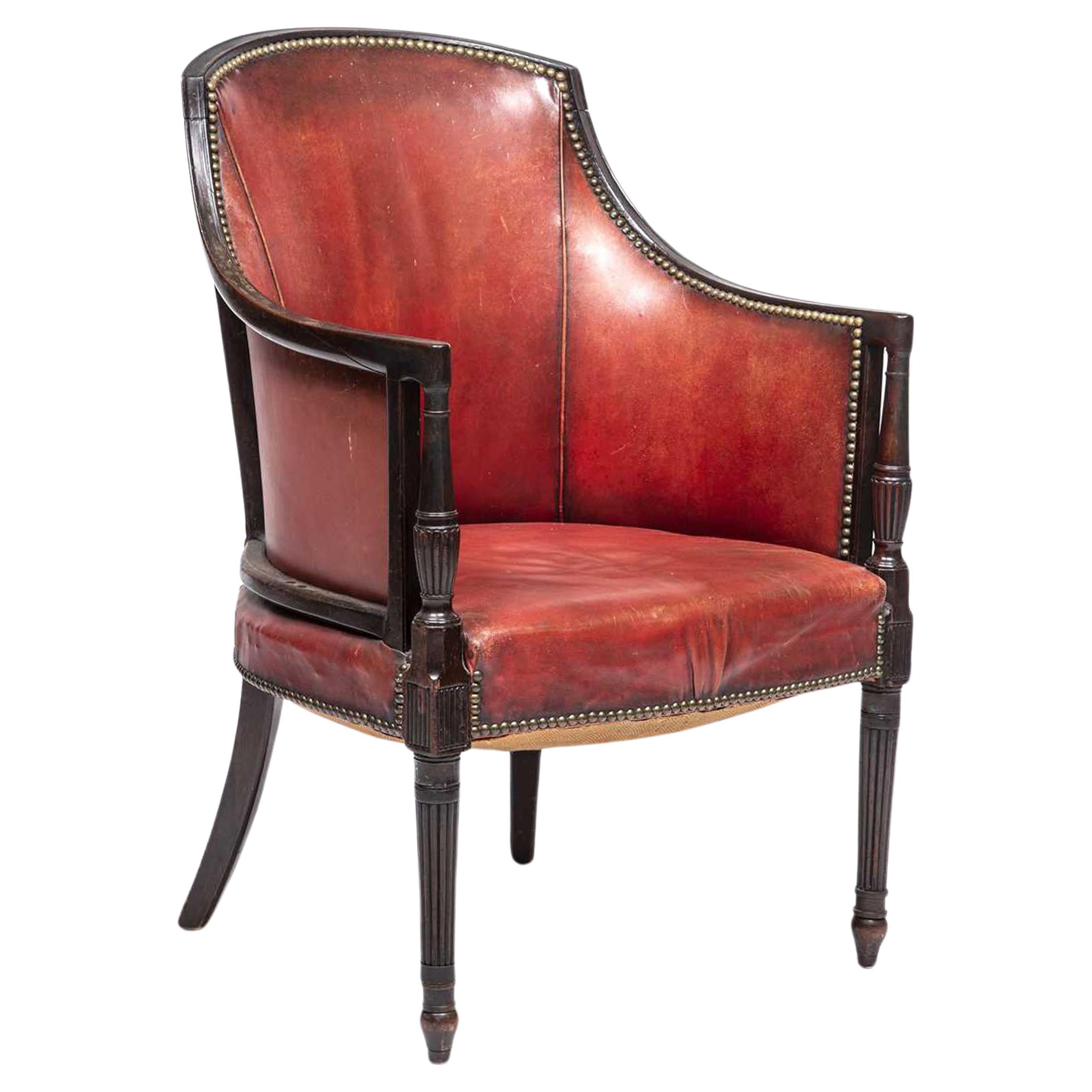 From The Oxford Library 19th Century Library Tub Chair Red Leather & Brass Studs