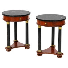 A Pair of Empire Marble Gueridon Side Tables Raised On Ebonized Column Supports