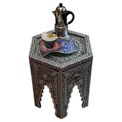 A Moorish Design Hexagonal Glazed Tea Table with Semi Precious Stones.