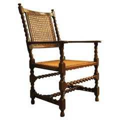 Antiker Barley Twist-Bibliothekssessel aus Nussbaumholz mit Sitz und Rückenlehne aus Rohr, 1850er Jahre
