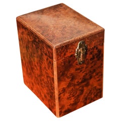 Caja de té victoriana hecha a mano en nogal con incrustaciones y bisagras de latón