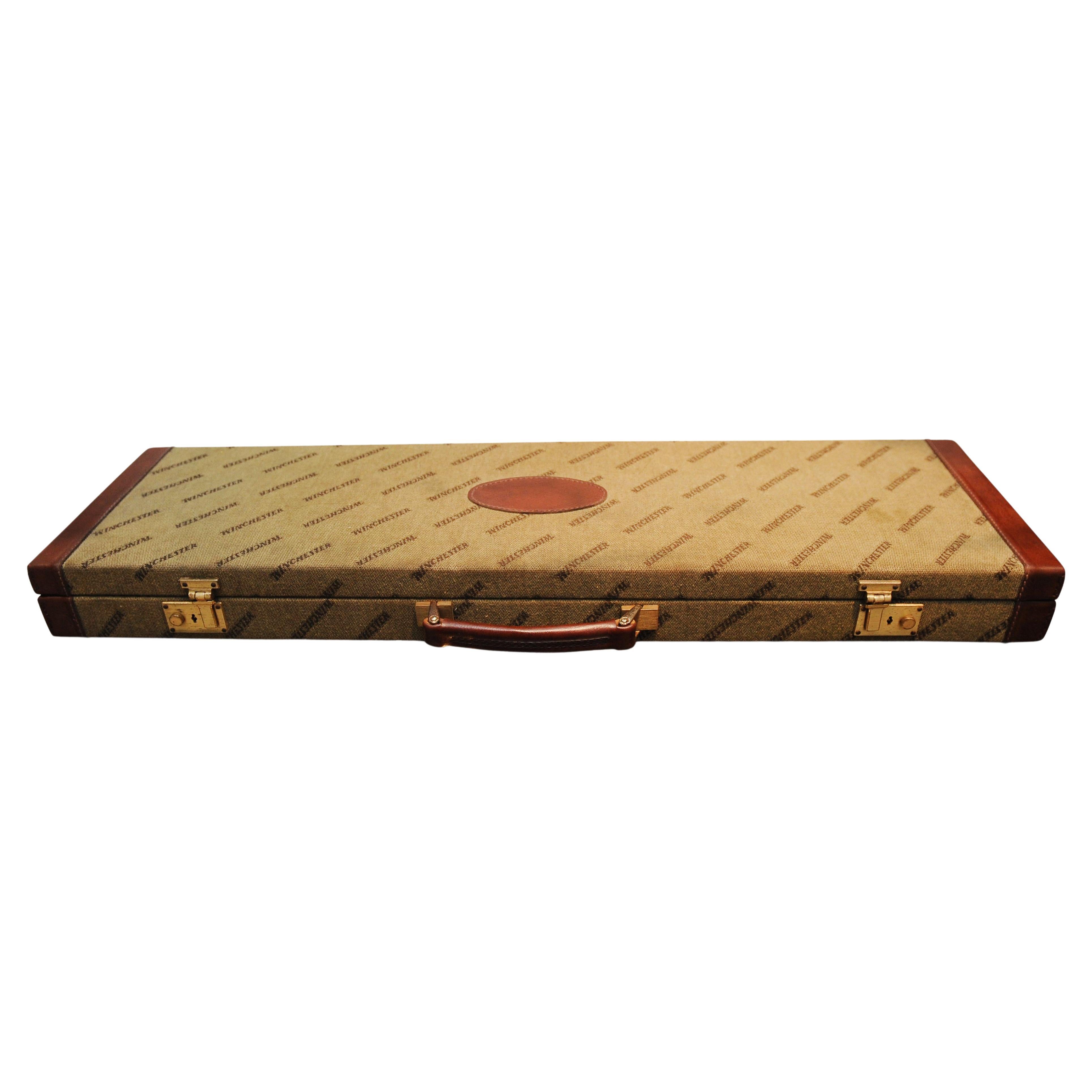 Winchester 4692 Embossed Hard Gun Case with Leather Handle Finished Brass Trim For Sale