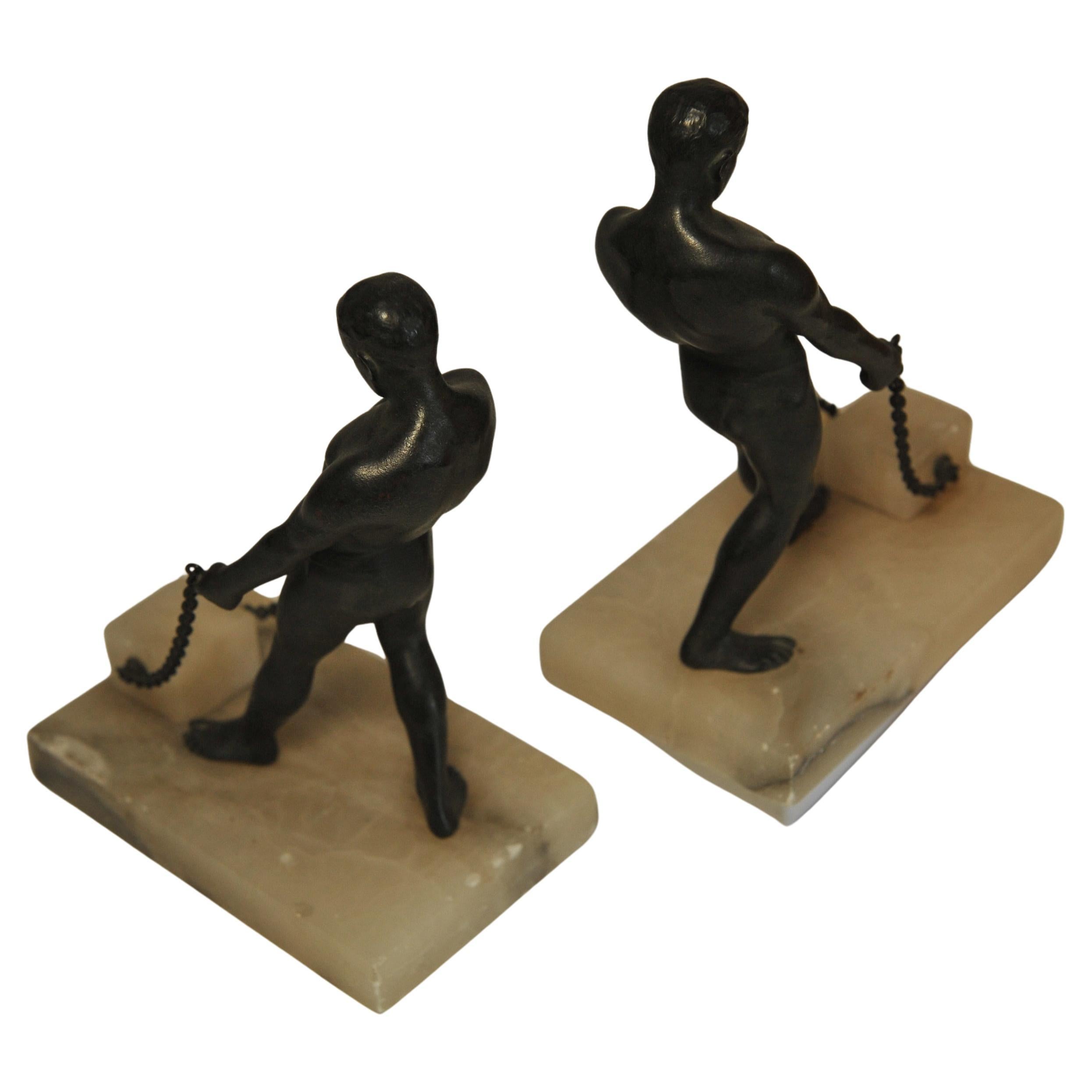 A Rare Pair 19th Century Italian Grand Tour Bronze Greco Male Figurine Bookends For Sale 1