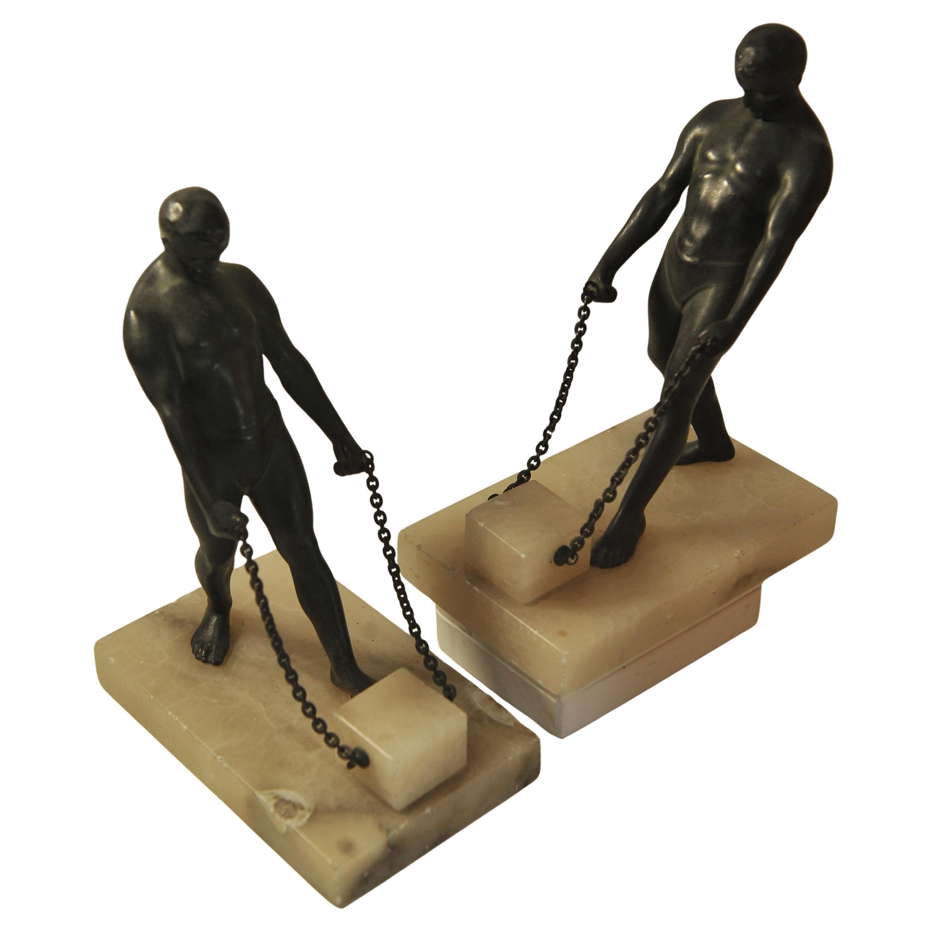 A Rare Pair 19th Century Italian Grand Tour Bronze Greco Male Figurine Bookends In Good Condition For Sale In Reading, Berkshire