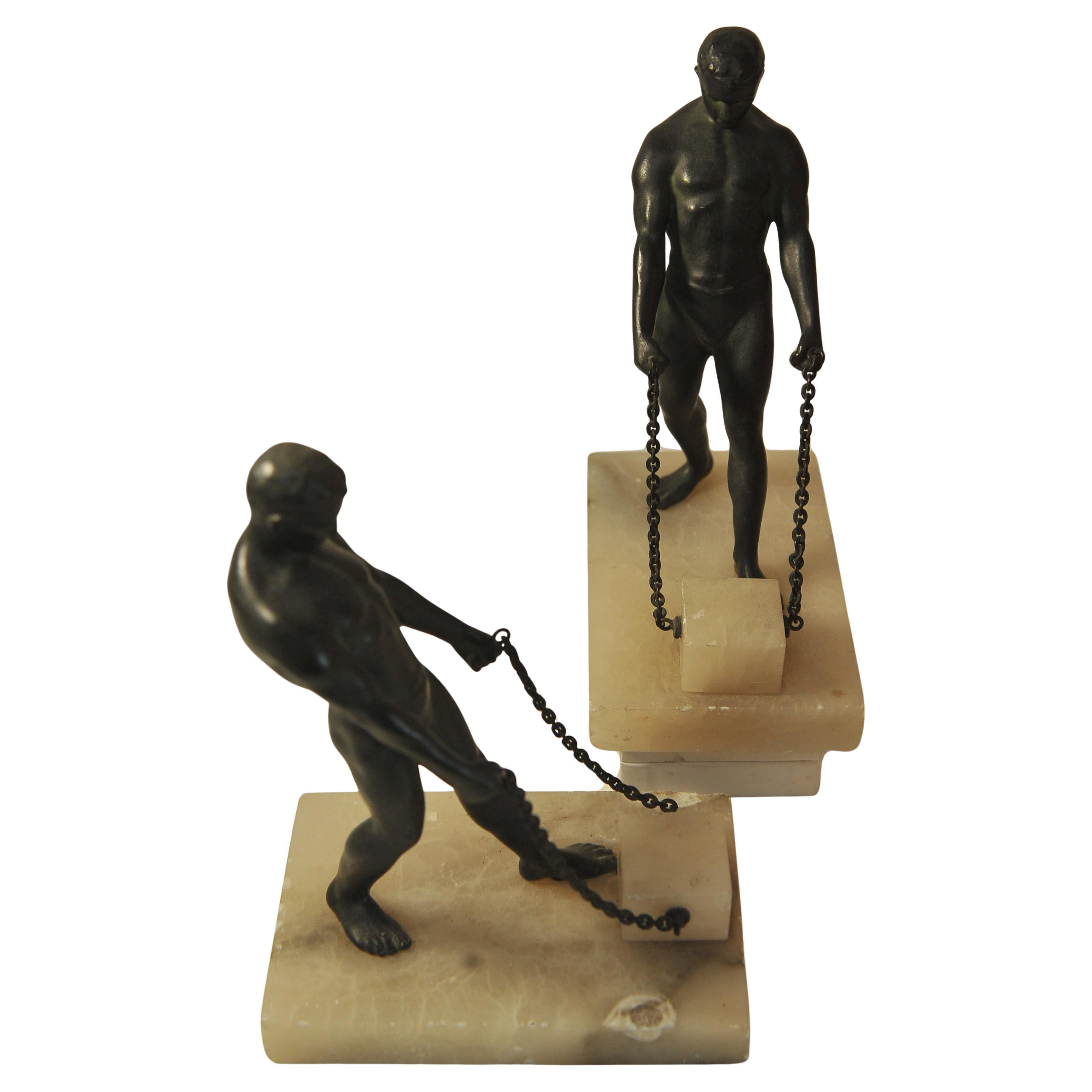 Hand-Crafted A Rare Pair 19th Century Italian Grand Tour Bronze Greco Male Figurine Bookends For Sale