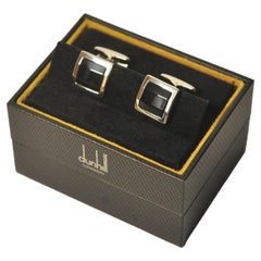 Dunhill of London Sterling Silver & Onyx Cufflinks in Original Dunhill Box 