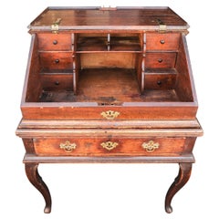 English Antique 18th Century Georgian Bureau Desk on Stand With Fitted Interior.