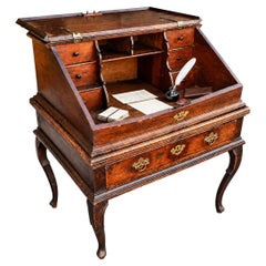 English Antique 18th Century Georgian Bureau Desk on Stand With Fitted Interior.