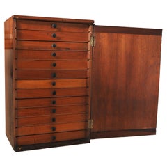 Used Victorian Collectors Cabinet With Thirteen Fitted Drawers & Ebonised Handles 
