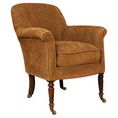 Sedia da vasca William IV del XIX secolo con rotelle in ottone, gambe a sciabola e finitura in ciniglia