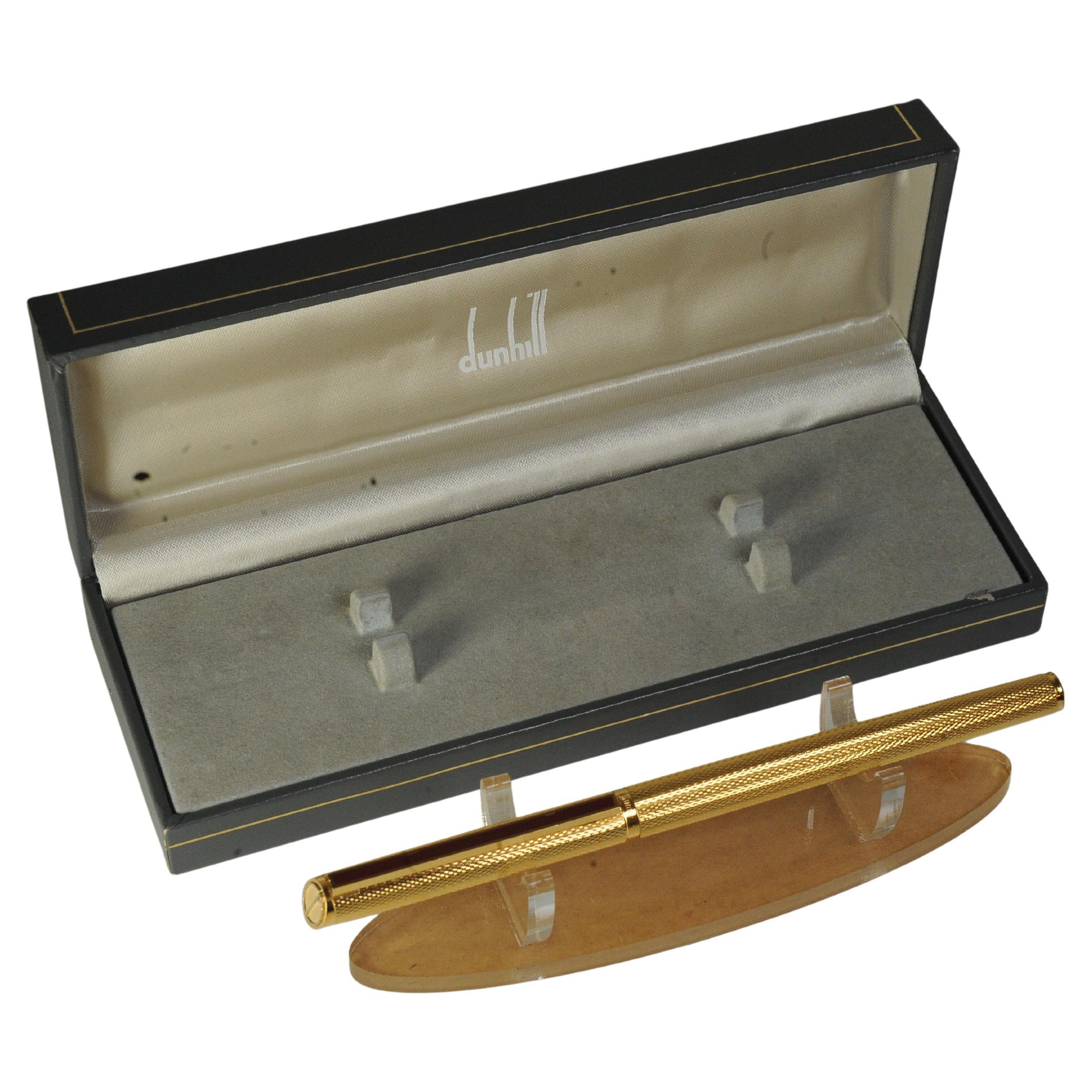 Dunhill Gemline 14k Gold Plated Boxed Fountain Pen With Engine Turned Decoration