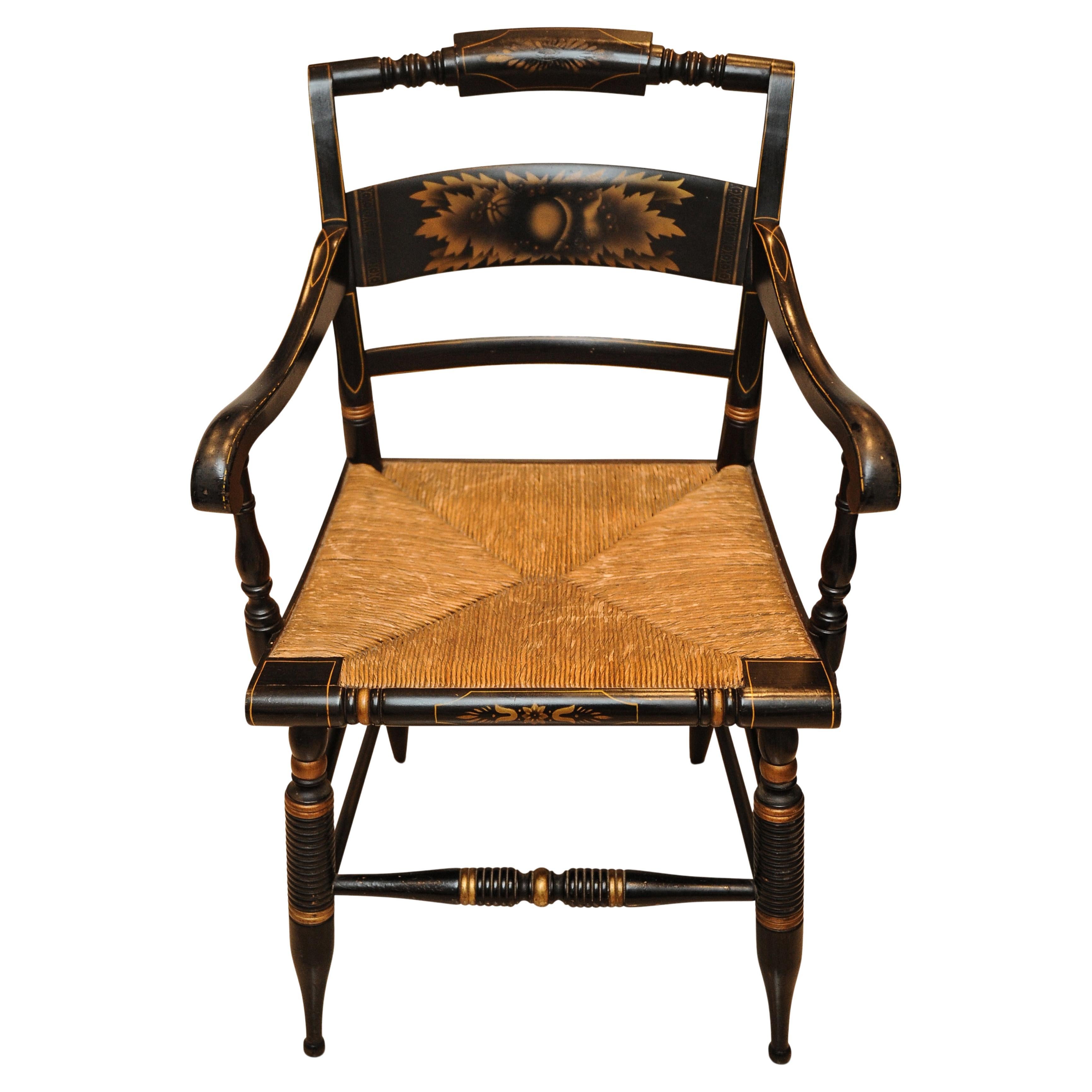 Antique American Maple Gilt & Ebonised Frame & Rush Seat Chair For Sale