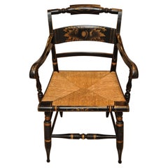 Antique American Maple Gilt & Ebonised Frame & Rush Seat Chair