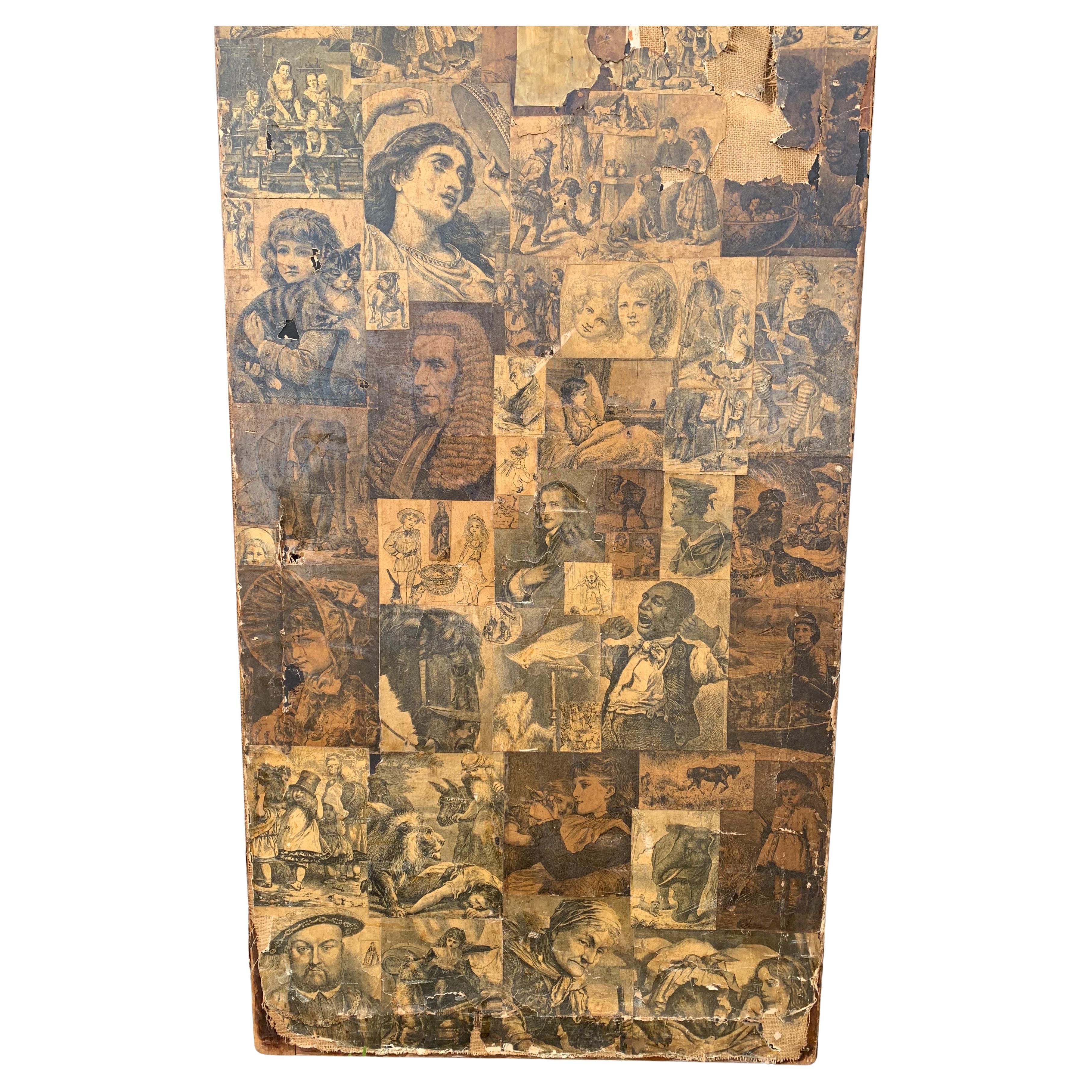 Victorian 3 Panel Room Divider Decorated With Sepia Decoupage Scenes of The Day In Fair Condition For Sale In Reading, Berkshire