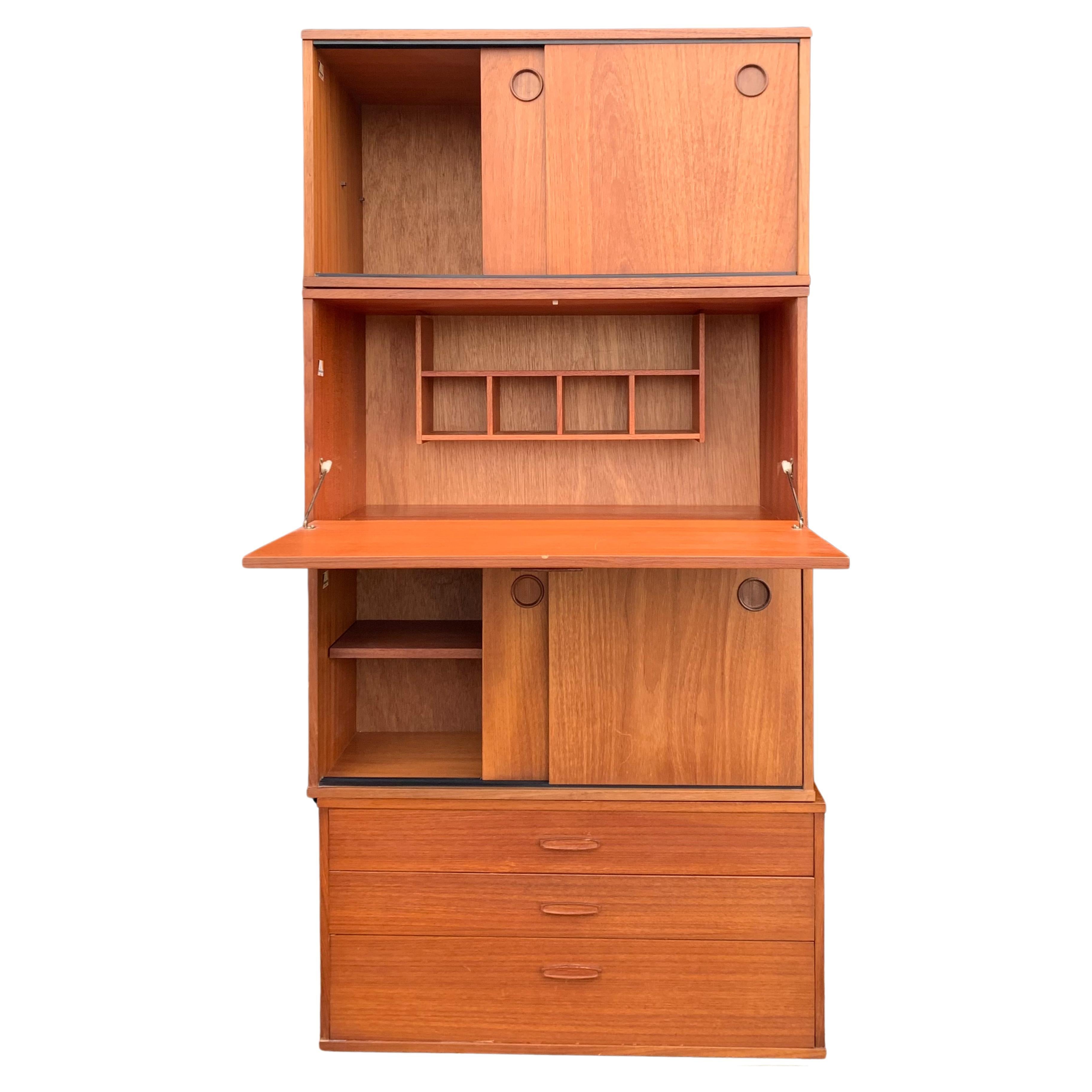 Mid-Century Modern Avalon Modular Teak & Metal Multi Piece Shelving & Cabinet Storage Wall Units For Sale