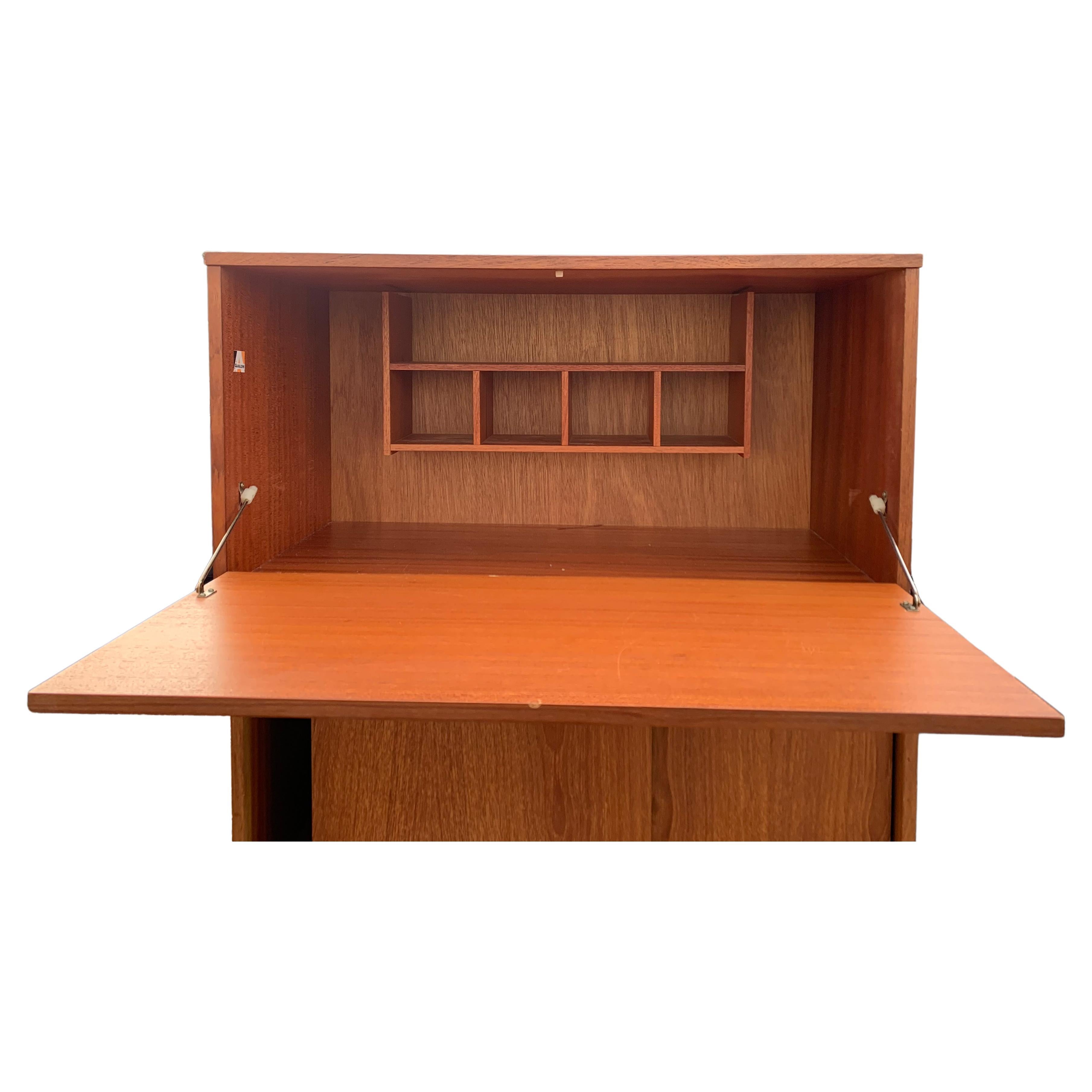 Veneer Avalon Modular Teak & Metal Multi Piece Shelving & Cabinet Storage Wall Units For Sale