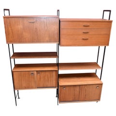 Used Avalon Modular Teak & Metal Multi Piece Shelving & Cabinet Storage Wall Units