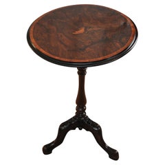19th Century French Walnut Tilt Top Wine Table With A Central Inlaid Bird Motif 