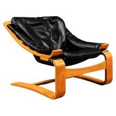 Åke Fribytter for Nelo "Kroken" Buffalo Black Leather Bentwood Cantilever Chair
