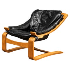 Åke Fribytter for Nelo "Kroken" Buffalo Black Leather Bentwood Cantilever Chair