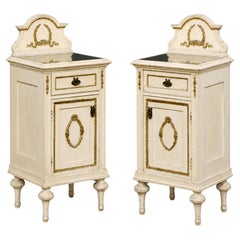 Pair of 19th Century French Louis XVI Carved Painted Nightstands Bedside Tables