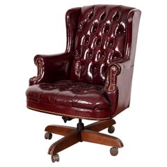 Victorian Style Polished Leather Executive Desk Chair, USA, 1970s