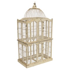 Victorian Vintage Two-Story Painted Birdcage in Distressed Cream Finish