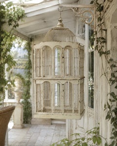Victorian Vintage Two-Story Painted Birdcage in Distressed Cream Finish