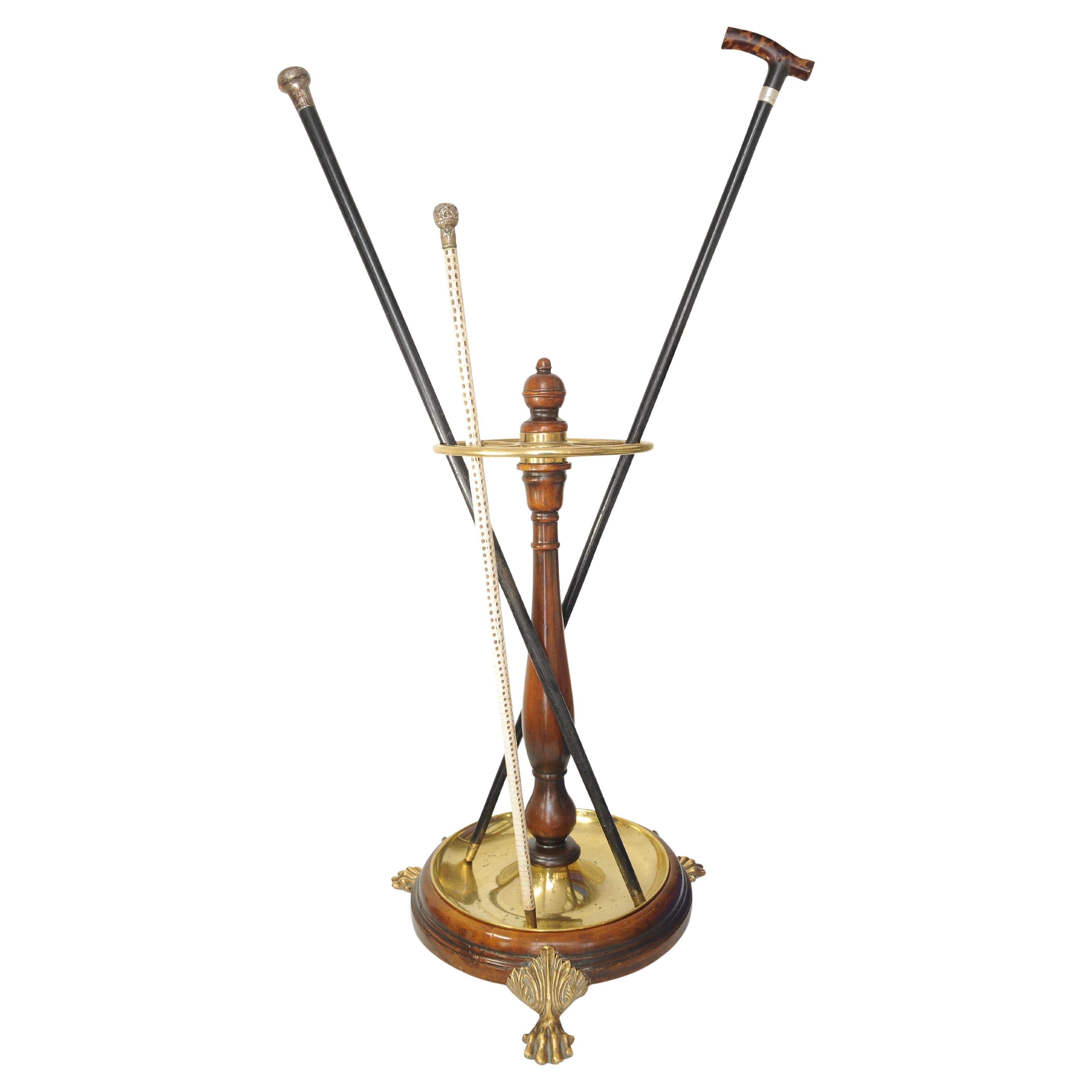 Viktorianische Mahagoni & Messing Stick & Umbrella Hall Stand mit Lion Paw Feet 1850's