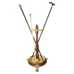 Viktorianische Mahagoni & Messing Stick & Umbrella Hall Stand mit Lion Paw Feet 1850's