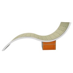 Elegant Art Deco Style Chrome Pale Green Leather Chaise Longue, Day Bed On Wood