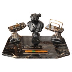 Antique Grand Tour Victorian Classical Marble & Bronze Three Piece Desk Set