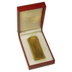 Cartier Ribbed 18ct Gold Plate Cigarette Lighter In Original Cartier Pouch