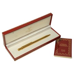 Cartier 18ct Gold Plated Ribbed Ballpoint Pen With Original Box