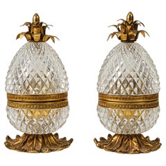 Baccarat Pineapple Table Lighters in Diamond-Cut Glass & Brass