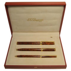 Seltener Satz von S.T DuPont of Paris Montparnasse Brown Marmor lackiert Schreibset