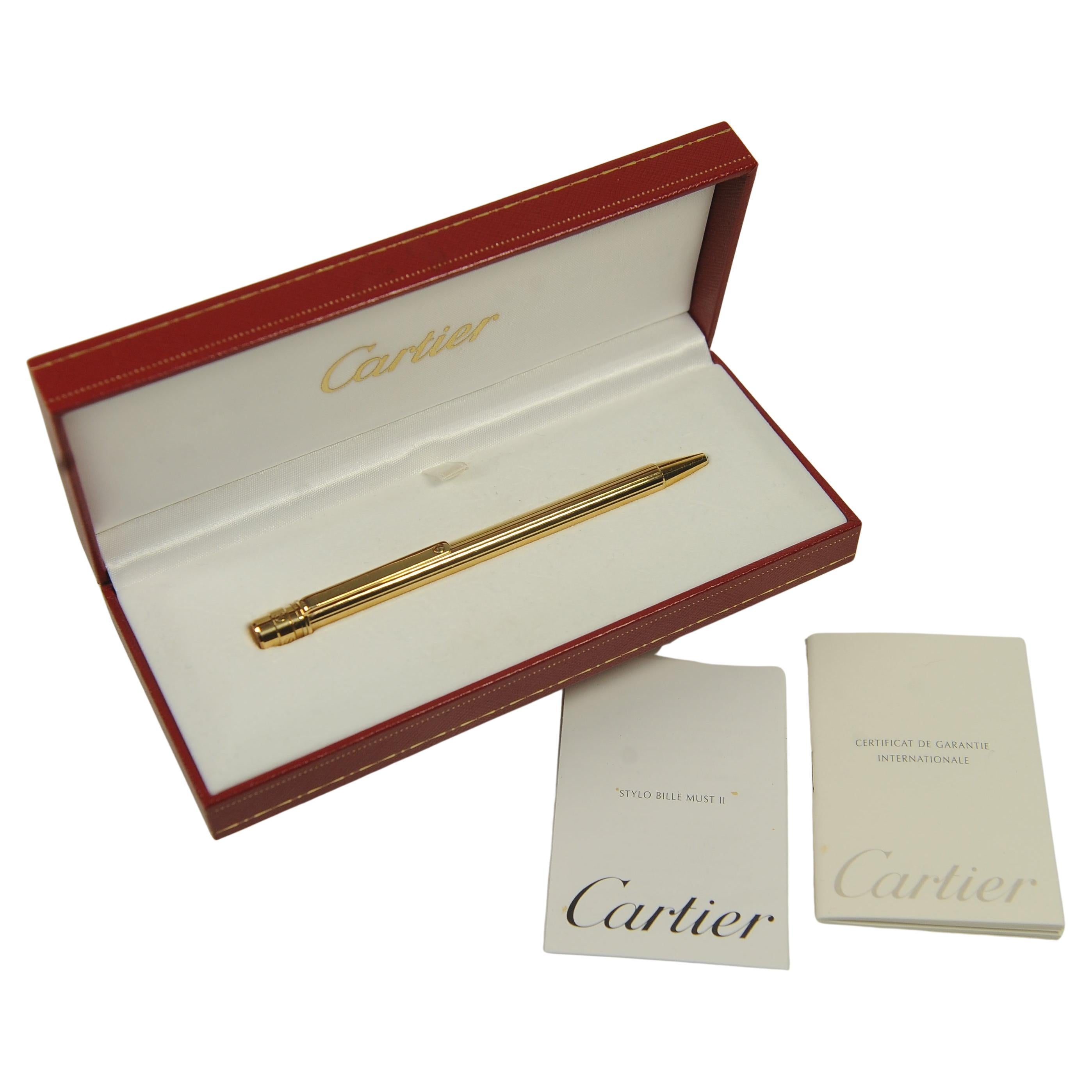 Art Deco Cartier 18ct Gold Plated Ballpoint Pen in Original Cartier Box