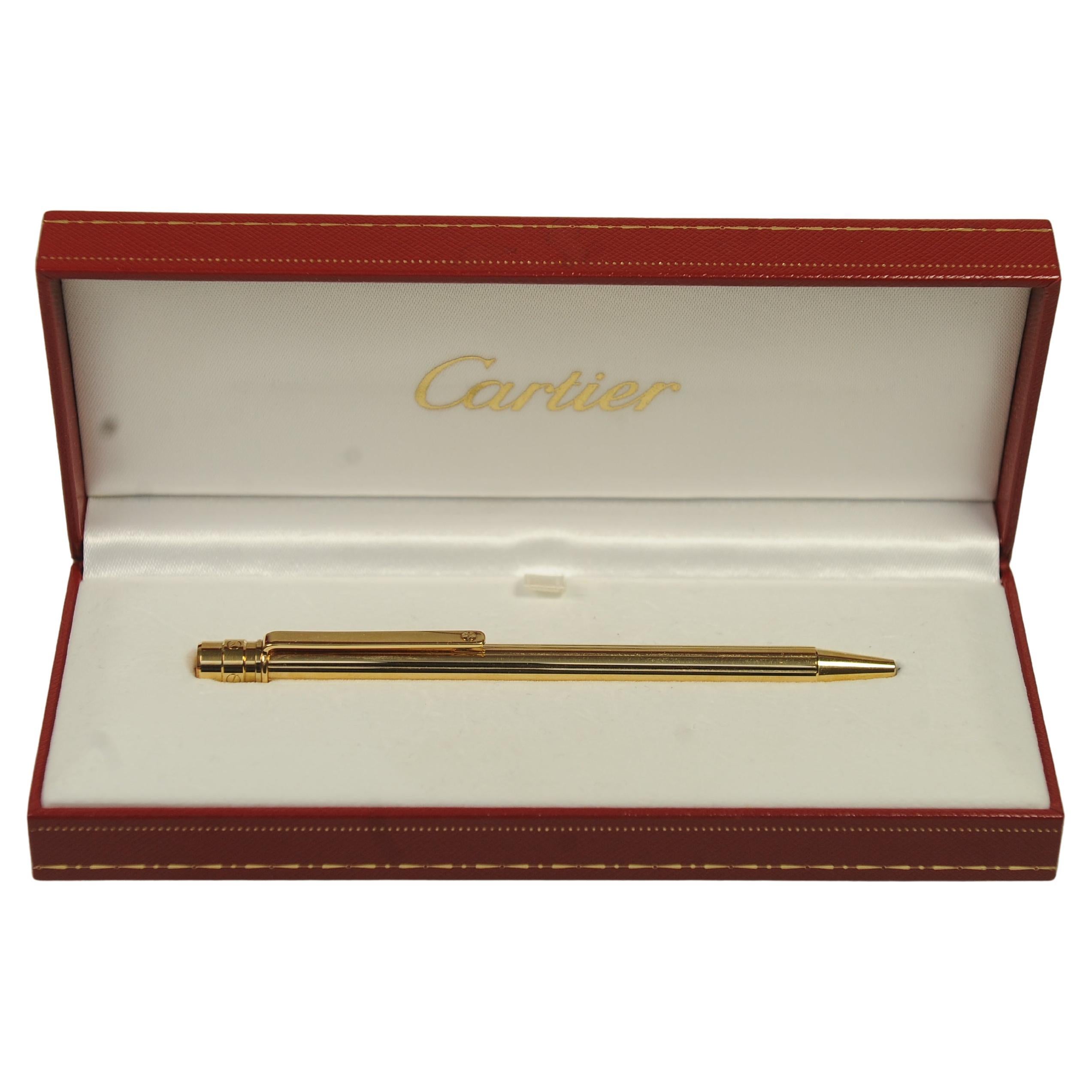 French Cartier 18ct Gold Plated Ballpoint Pen in Original Cartier Box