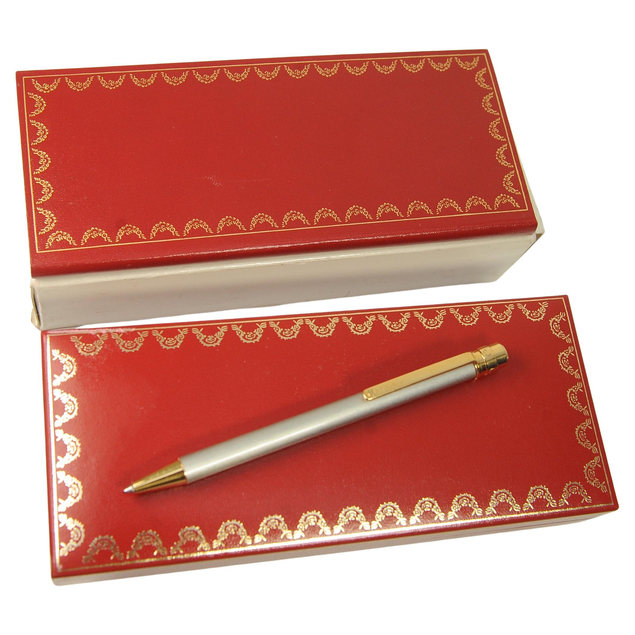 Cartier 18ct Gold Plated & Brushed Steel Ballpoint Pen in Original Box For Sale 5