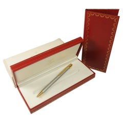Cartier 18ct Gold Plated & Brushed Steel Ballpoint Pen in Original Box