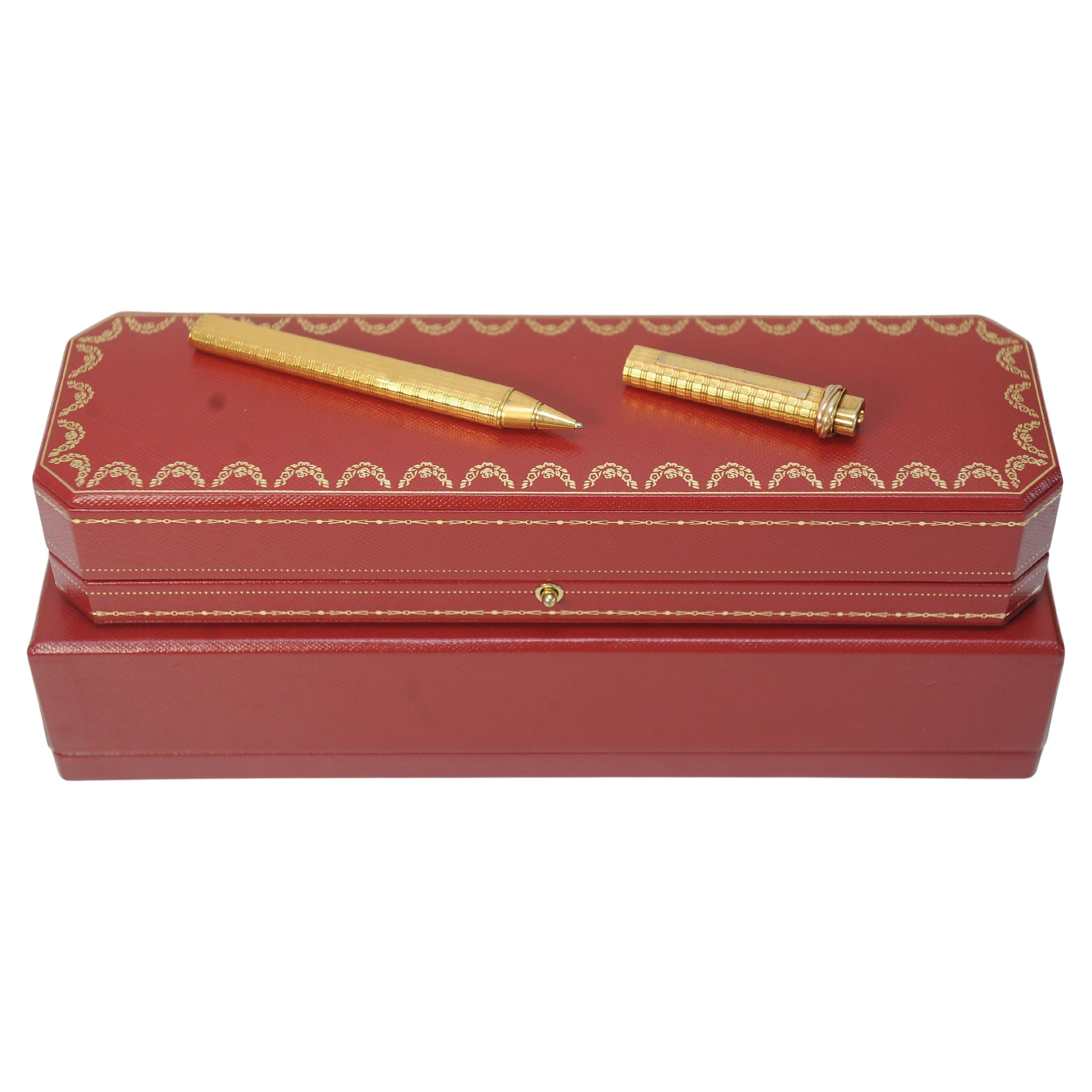 Cartier 18 Carat Gold Plated Trinity Vendome Ballpoint Pen With Cartier Box 2