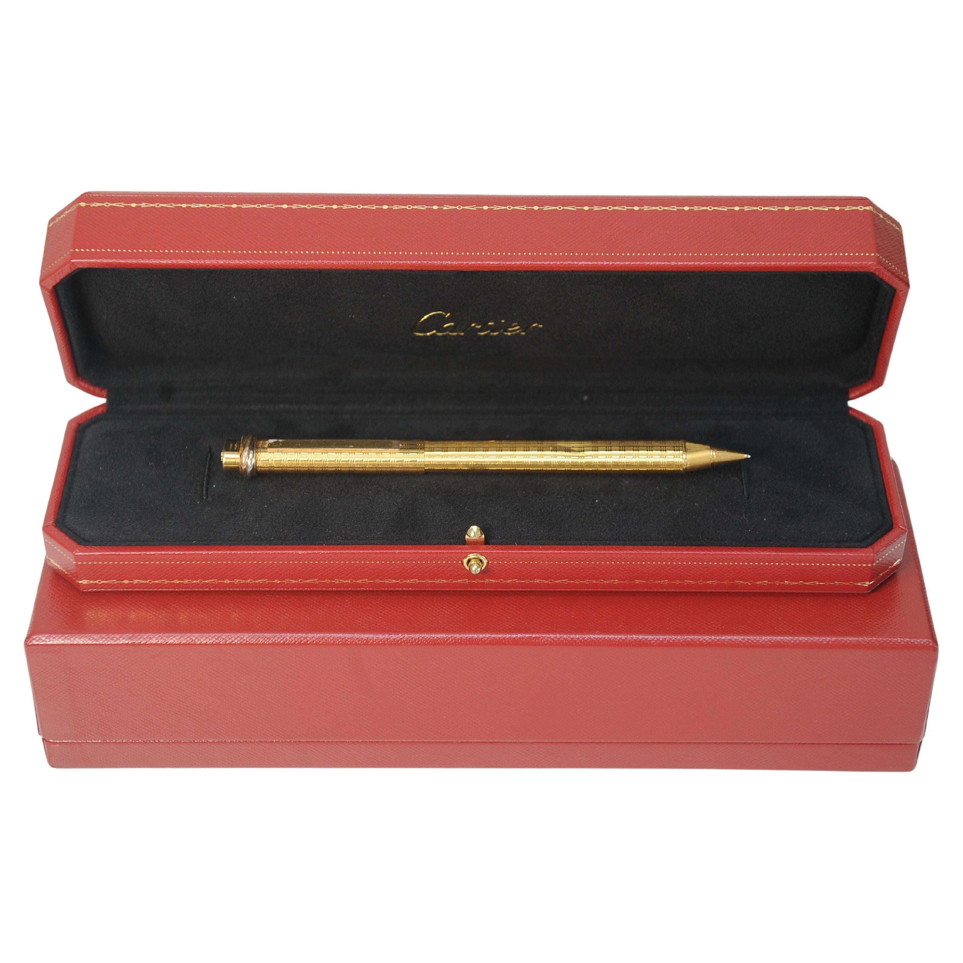 Art Deco Cartier 18 Carat Gold Plated Trinity Vendome Ballpoint Pen With Cartier Box