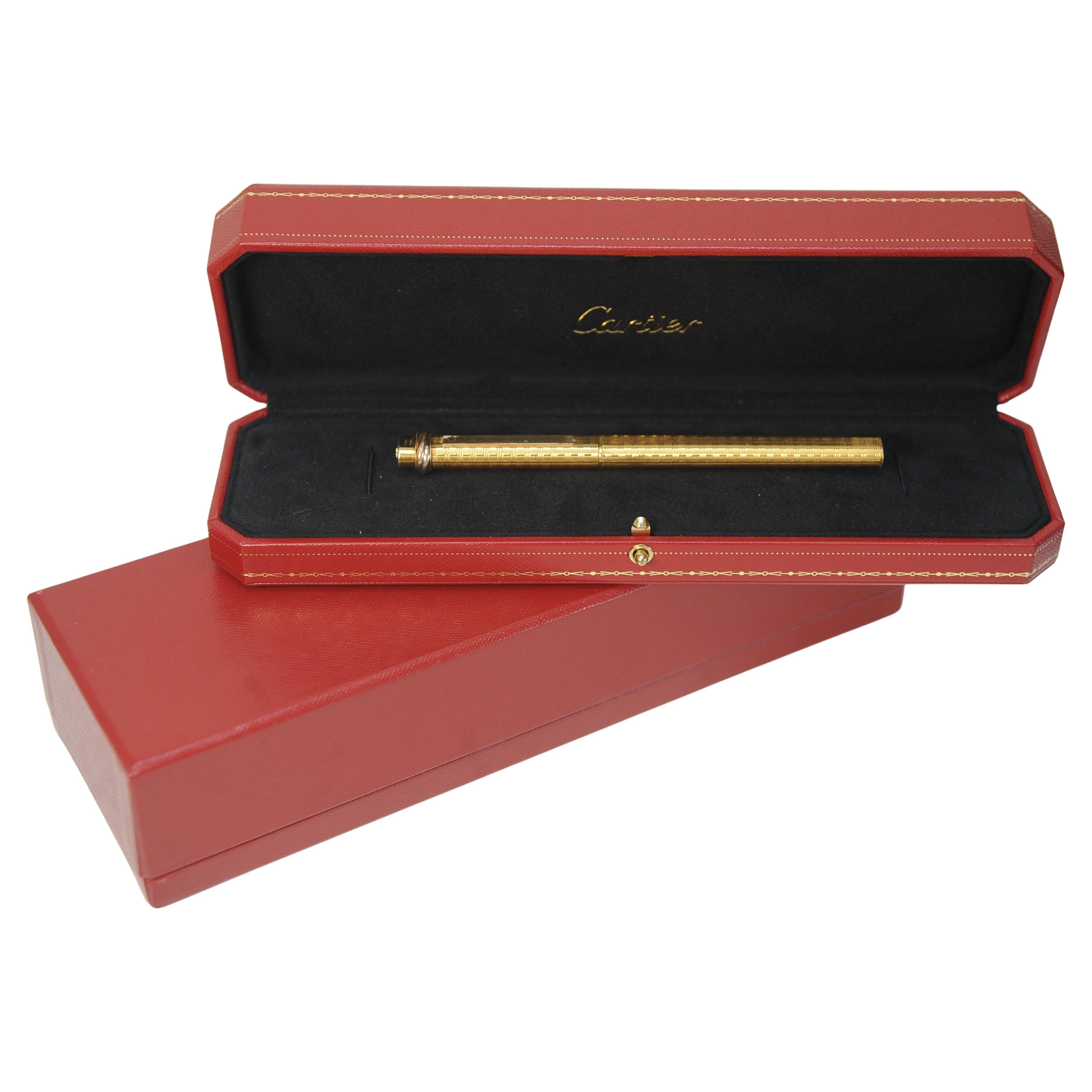 French Cartier 18 Carat Gold Plated Trinity Vendome Ballpoint Pen With Cartier Box