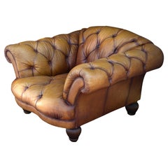Designer- Chesterfield-Clubsessel und Fußhocker aus braunem Leder im viktorianischen Stil