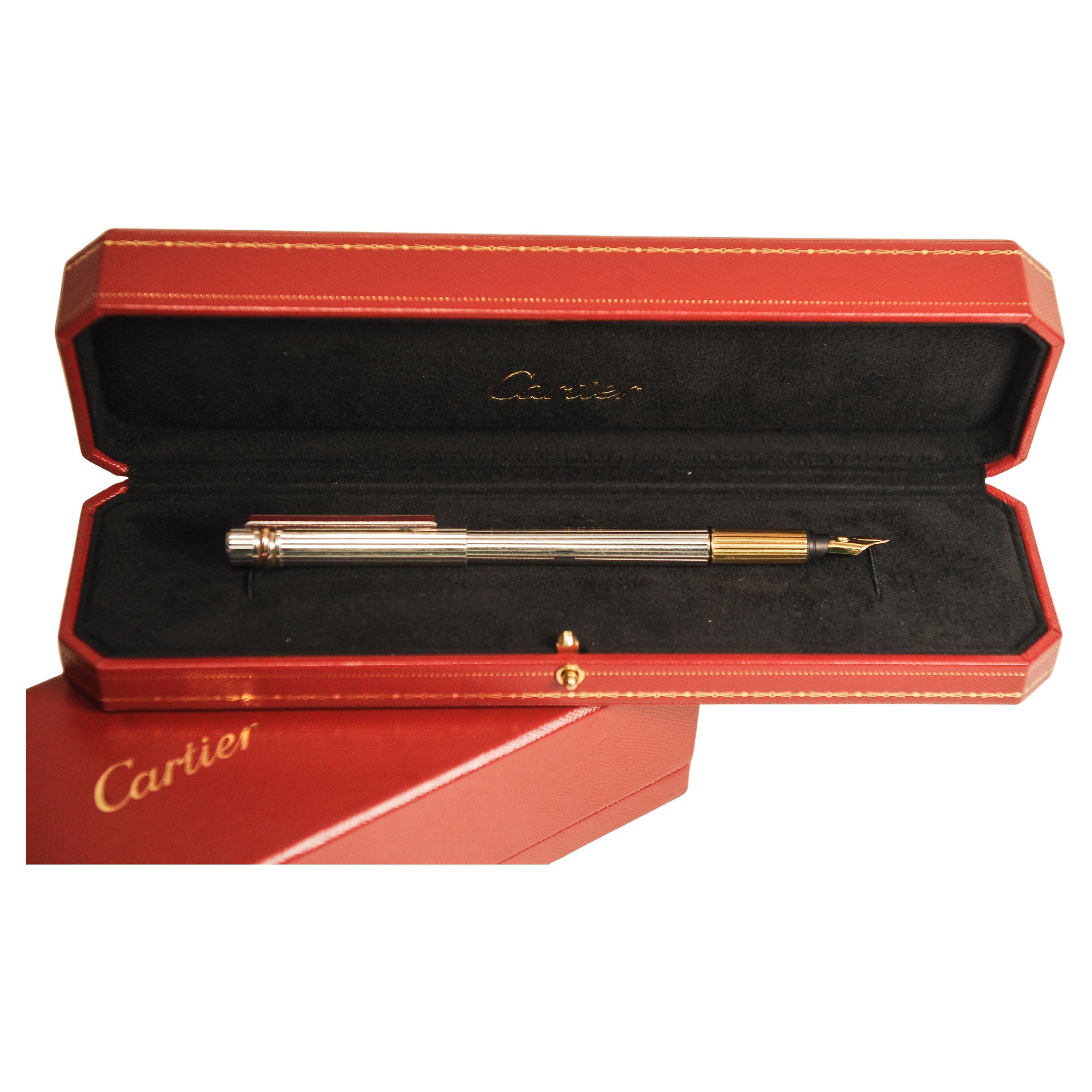 Cartier 18ct Gold Nib & Silver Plated Trinity Fountain Pen With Red Cartier Box