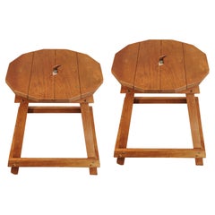 Antique Stunning Pair Of Liberty of London Matching Arts And Crafts Primitive Oak Stools