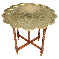 Rare Antique Arabian Drinks Table With Lift Off Brass Trays & Bobbin Stand