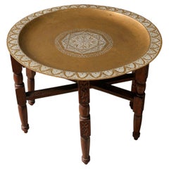 Indo Persian Hand-crafted Brass And Hardwood Occasional Tea Table