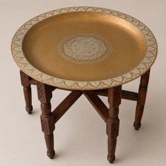 Indo Persian Hand-crafted Brass And Hardwood Occasional Tea Table
