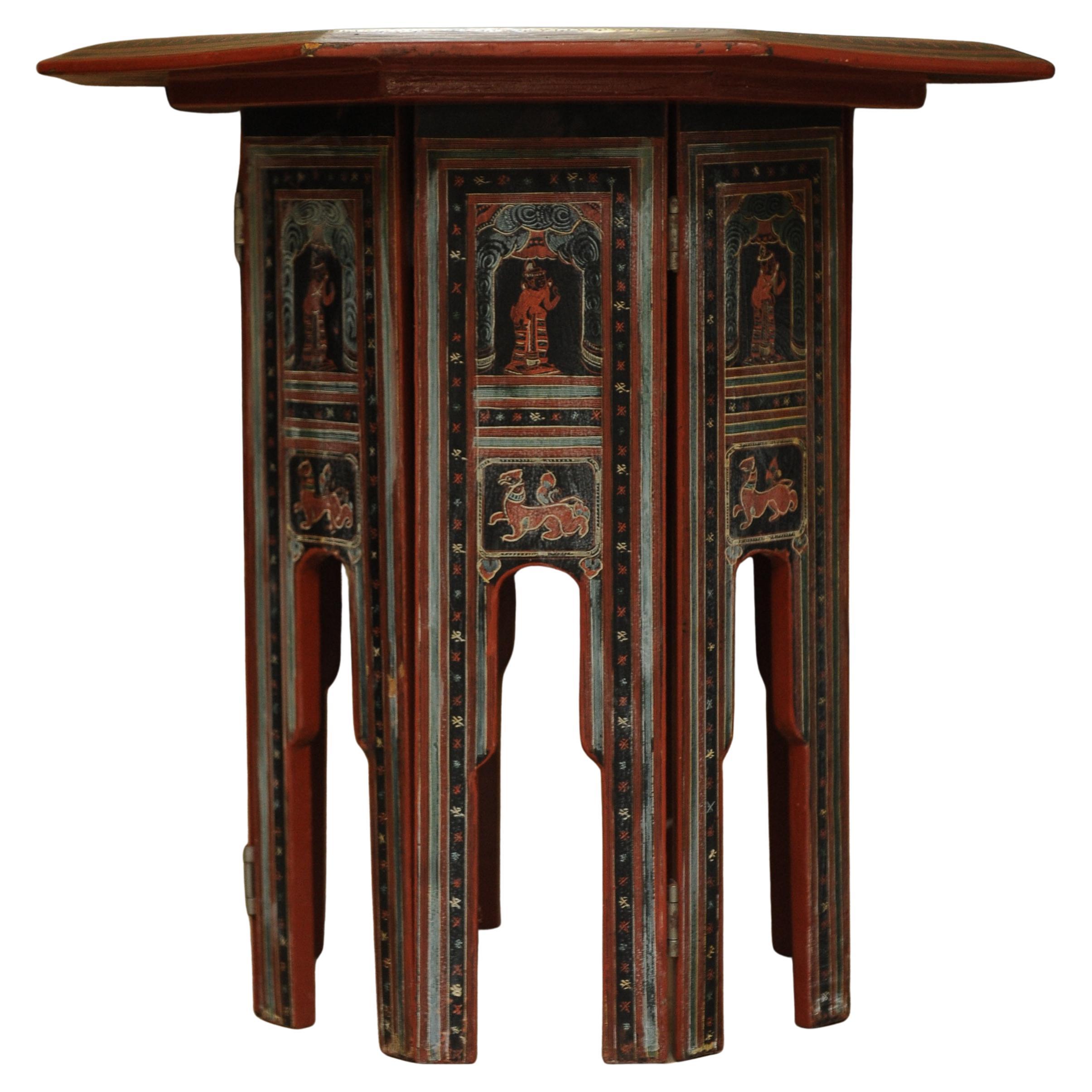 Victorian Liberty of London Style Eastern Folding Tea Table With Paintings 1890s
